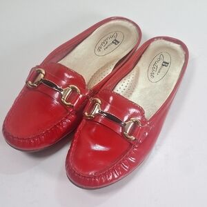 Brown's Couture Patent Leather Horse Bit Mules Size 8